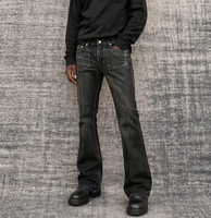 DENIMGUYS Jeans évasés vintage pour homme, argentés, cirés, rétro, avec œillets décoratifs à la poche arrière