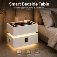 Table de chevet moderne intelligente avec chargeur sans fil 15W, verrouillage par empreinte digitale, haut-parleur Bluetooth, LED et double tiroir de rangement pour appartement