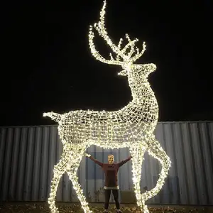 Наружные коммерческие животные Большой олень светодиодные Рождественские огни 3D теплый белый мотив огни