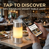 Lampe de table LED sans fil rechargeable personnalisée pour restaurant, avec fonction d'appel serveur et menu intelligent NFC intégré