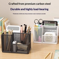 Organiseurs de bureau en maille, porte-stylos, porte-crayons pour bureau, organisateur de fournitures de bureau en métal à 3 compartiments pour l'école, la maison et le bureau