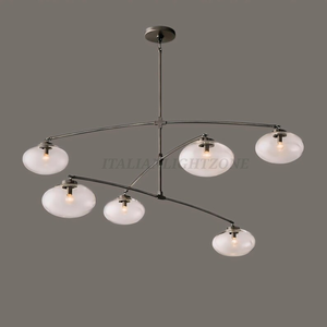 Lustre en laiton de style moderne du milieu du siècle 1950, 6 lumières, globe en verre, suspension de plafond, style vintage, luminaire pour la maison - Product Image 6