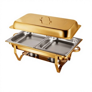 Espositore Pieghevole in Acciaio Inox per Buffet e Fornello con Riscaldamento Sottostante Colore Oro/Argento per Uso Ristorante - Product Image 1