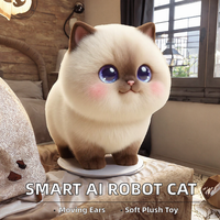 Robot Chat Intelligent IA, Animal de Compagnie Électronique avec Contrôle Vocal, Application Connectée, Oreilles Mobiles en Peluche Ultra Douce et Longue, Fonctionnalités d'Apprentissage