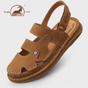 Sandalias Gongyang para Hombre, de Cuero Genuino, Punta Cerrada, para Exteriores, Transpirables, con Suela de Goma Antideslizante, para Otoño, Playa, Casuales - Product Image 1