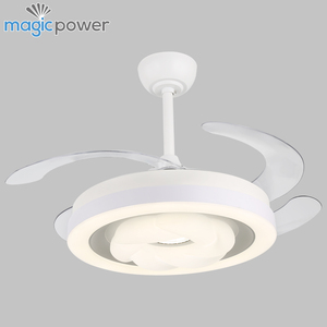 Quạt trần đèn hiện đại 48 inch màu trắng, <span class=keywords><strong>4</strong></span> cánh ẩn, tiết kiệm năng lượng, điều khiển từ xa, động cơ DC, dùng trong gia đình, làm bằng nhựa - Product Image 2