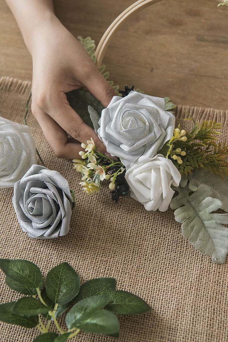 Rose Artificiali In Seta A Stelo Lungo, Colore Grigio, Per Bouquet Da Sposa Fai Da Te E Decorazioni Domestiche