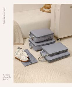 4Pcs/Set Durable Foldable Large Capacity Travel <b>Compression</b> Packing Cubes <b>Bag</b> Portable Suitcase Clothes Organizers Waterproof - Product Image 5