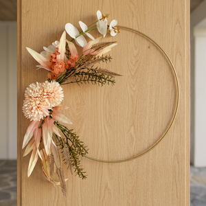 Corona de Metal Bohemia con Flores y Follaje Artificial, Diseño Redondo Decorativo Hecho a Mano para Bodas - Product Image 5