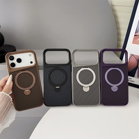 Coque de téléphone magnétique en fibre de carbone avec support rotatif à 360 degrés pour iPhone 17 Air, coque arrière pour iPhone 17, 16, 15
