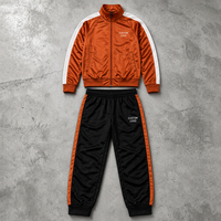 Ensemble de veste de survêtement zippée orange pour homme et pantalon de jogging noir avec bande latérale contrastée, décontracté, OEM ODM