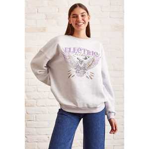 Sweat-shirt à col rond pour femme, esthétique électrique, imprimé Snow Melange, respirant, tricoté, 300 grammes - Product Image 3