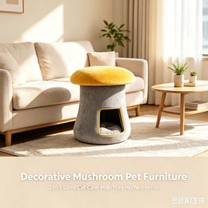 Chinese Factory Custom Home Goods for People & Pets Dual Use Dressing Table Stool Pet <b>Bed</b> Wholesale Mushroom Cat House - Product Image 1