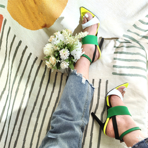 Sandalias de Tacón Alto Delgado y Modernas para Mujer, Color Block, Tallas 35-42, Blanco, Verde, Rojo Rosa - Product Image 4