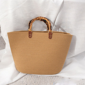 Borsa intrecciata in filo di cotone borsa di grande capacità borsa intrecciata da <span class=keywords><strong>donna</strong></span> a righe semplici - Product Image 3