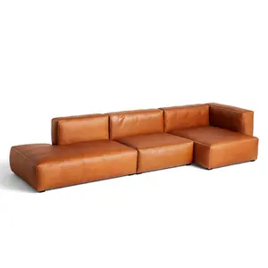 模块化意大利设计全粒面棕褐色皮革截面l形沙发套装家具