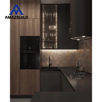Meubles de cuisine modulaires AMAZBUILD en MDF, portes en MDF, design de luxe pour appartement, couleur personnalisée, plan de travail en quartz, évier inclus