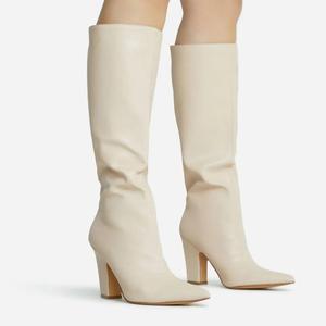 <span class=keywords><strong>Botte</strong></span> longue au genou à talon bloc à bout pointu à la mode en <span class=keywords><strong>simili</strong></span> <span class=keywords><strong>cuir</strong></span> <span class=keywords><strong>beige</strong></span> pour femmes et dames - Product Image 2