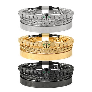Di lusso 4 Pz/set degli uomini Oro Corona Braccialetto Numeri Romani Inciso Braccialetto CZ Corona Intrecciato Macrame Del Braccialetto - Product Image 6