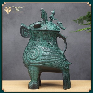 จิงเซอร์เรน บูติก ของตกแต่งทองแดงโบราณรูปนกฮูกสำหรับผู้หญิง งานฝีมือซุน ของตกแต่งทองแดงแท้รูปนกฮูกซุน สำหรับสำนักงานและของสะสม - Product Image 1
