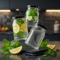 Pot en verre transparent, bouteille en verre, pot en verre avec couvercle spiralé noir, gourde réutilisable, convient pour les jus