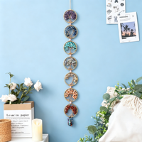 Arbre de Vie 7 Chakras Attrape-soleil en Cristal Fait Main Guirlande Suspendue en Pierres Naturelles Décoration Murale Guérison pour la Maison