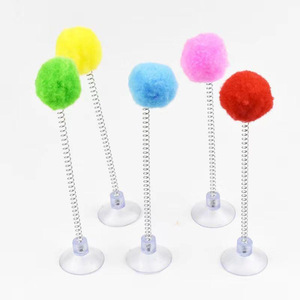 Starry Night Suction Cup Spring Pom Pom <b>Cat</b> <b>Toy</b> Single Plush Boredom Buster <b>Interactive</b> Pet <b>Toy</b> - Product Image 1