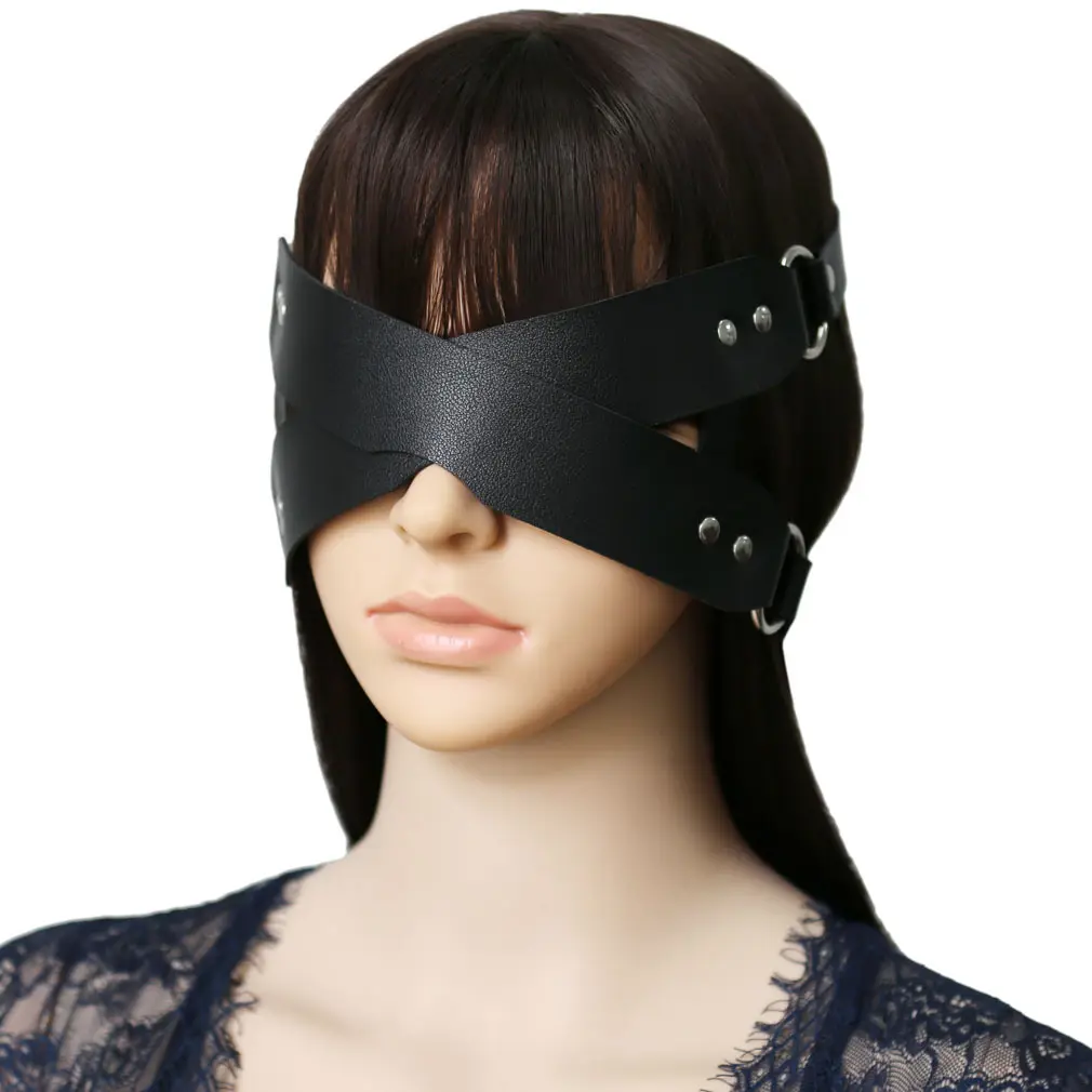 Kadınlar için yaratıcı parti kişiselleştirilmiş saf renk çapraz seksi göz maskesi pürüzsüz Pu deri maske