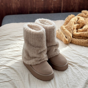 Botas de nieve de media pantorrilla para mujer, cálidas, de piel sintética, con plataforma y suela gruesa, para exteriores, tendencia invierno 2025 - Product Image 5