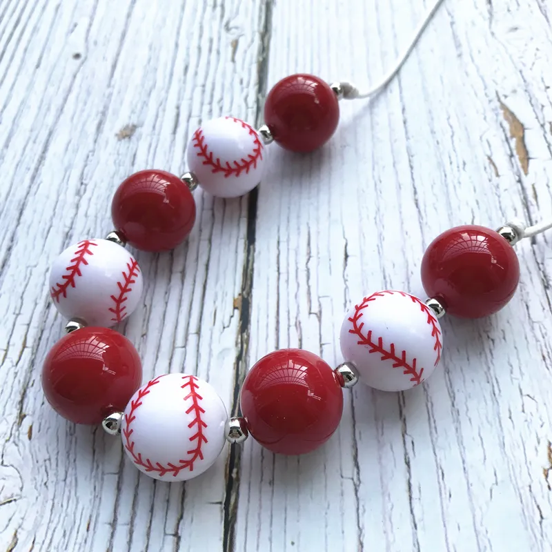 Neue handgemachte verstellbare klobige Perlenkette Bubblegum Baseball Kids Halskette