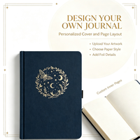 Carnet à pois A5 personnalisé en lin bleu marine avec couverture rigide, motif céleste et dorure à chaud, idéal pour logo personnalisé ou comme cadeau