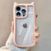 Coque de téléphone iPhone 16 transparente avec oreilles de chat de dessin animé mignonnes pour 17 Pro Max, en acrylique antichoc et silicone TPU