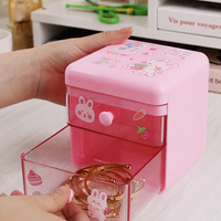 Mini armoire de rangement de bureau Kawaii avec couvercle, 2 tiroirs personnalisés, boîte de rangement en plastique pour bijoux, papeterie, petits objets, pour bureau