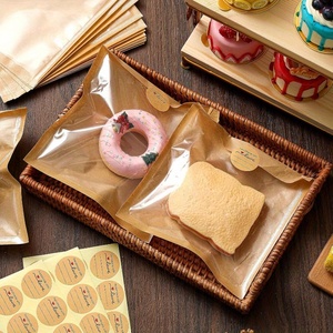 Individual Heat Seal Custom Bakery Cookie Packaging Brown Bread Kraft Paper Bags with Clear Window Sticker - Product Image 1
