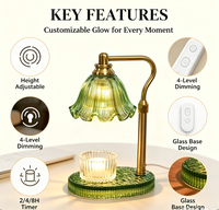 Lampe chauffe-bougie en forme de fleur avec minuterie et variateur de luminosité à 4 niveaux, hauteur réglable