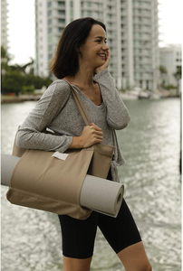 Borsa Tote in Tela Marrone per Tappetino Yoga con Tasca Porta Tappetino, Personalizzabile con Logo, per Sport e Fitness - Vendita all'Ingrosso - Product Image 5