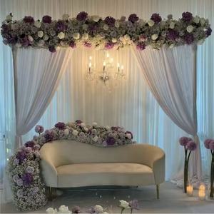 Centre de table floral pour mariage, chemin de table floral, chemin de table floral en gypsophile violet, rangée de fleurs, chemin de table floral pour canapé violet, lilas <span class=keywords><strong>rose</strong></span> - Product Image 1