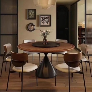 Ensemble de <span class=keywords><strong>table</strong></span> et chaises de salle à manger rondes en bois massif de luxe moderne, 4, 6 ou 8 places, design de meubles noirs rotatifs pour salon et <span class=keywords><strong>restaurant</strong></span> - Product Image 1
