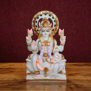 Estatua de la Diosa Laxmi de Resina Hecha a Mano con Polvo de Mármol |   Figuras Religiosas Tradicionales Blancas, Decoración Espiritual para el Hogar y el Templo - Product Image 2