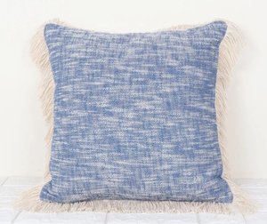 Blue Abstract Hand loom Chembrey Natural TNT Cotton Fringes Cushion Cover Handmade Decorative <b>Pillow</b> <b>Case</b> for Sofa Bedroom - Product Image 1
