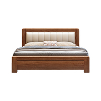Lit Queen en bois massif de style chinois traditionnel minimaliste moderne, cadre de lit plateforme avec tête de lit sculptée pour chambre principale et chambre d'amis