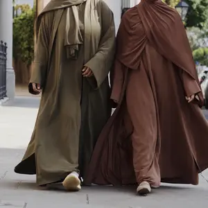النساء المسلمات 2 طقم عباية سادة بوليستر طويل كاردينو ملابس إسلامية