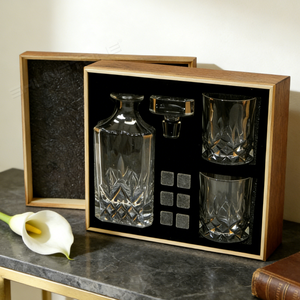 Basso cristallo MOQ 750ml Whisky Decanter Whisky bicchiere Set regalo con pietre di Whisky e scatola regalo in legno Logo personalizzato natale uomo - Product Image 3