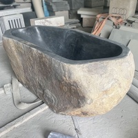 Baignoire ou Lavabo de Salle de Bain Moderne sur Pied en Marbre Antique et Pierre Noire Massive