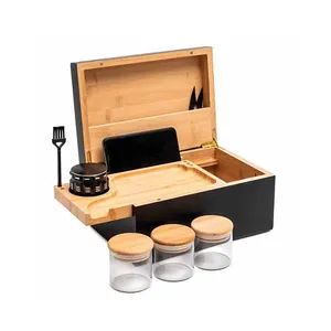 Hölzerne Stash Box mit Rolling Tray Box Combo zum Organisieren Ihres Zubehör Rolling Kit mit abnehmbarem Teiler