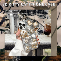 Coque de téléphone portable de luxe en TPU avec design miroir 3D Chaton Mignon Dessin Animé pour iPhone 16 15 14 13 12 11 Pro Max XS XR 7 8 Plus