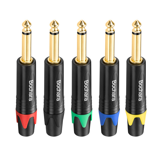 Bochara 1/4inch 6.35mm Jack TS Mono Audio Wire Connector Gold Plated