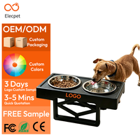 Bol surélevé pliable pour animaux Elecpet, hauteur réglable sur 3 niveaux, support détachable, antidérapant, double bol en acier inoxydable