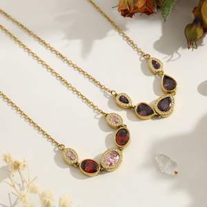 Collar con Colgante de Gota de Agua Geométrica, Joyería de Acero Inoxidable, Collar Ajustable de Circonita Cúbica, Gargantilla de Acero Inoxidable - Product Image 4