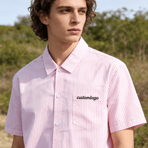 Chemises de travail décontractées à manches courtes rayées 100% coton personnalisées pour hommes - Chemise d'été respirante et écologique à fermeture à bouton unique - Product Image 2